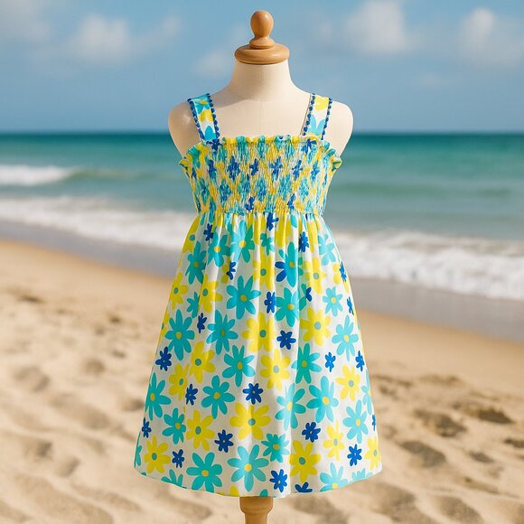 Strasburg 12 YRS 100% Cotton Girls Floral Smocked Sundress - Picture 1 of 7